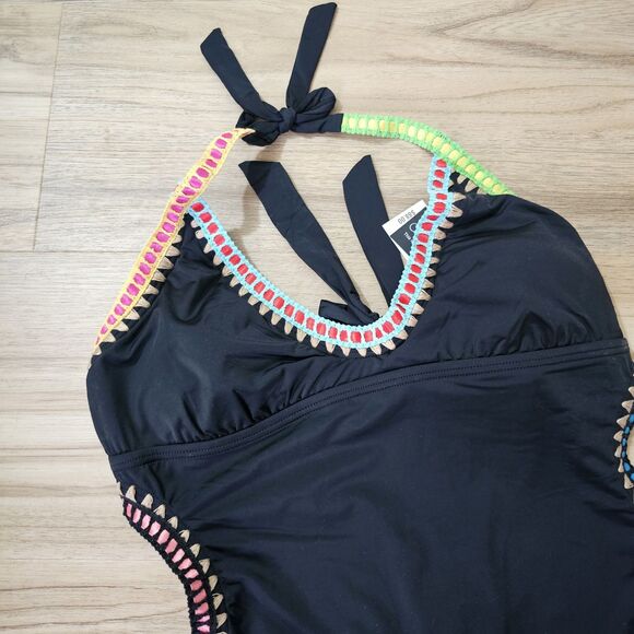 Bar III Size XL Be-Weave It Cut Out Maillot One Piece Swimsuit Black NWT $88 - Picture 3 of 9